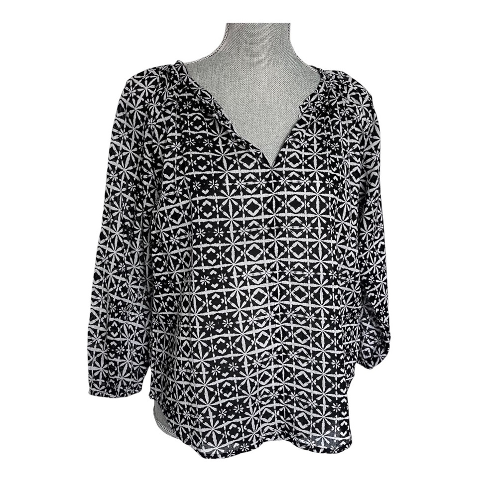 VELVET by GRAHAM & SPENCER Black and White Floral Print Blouse S